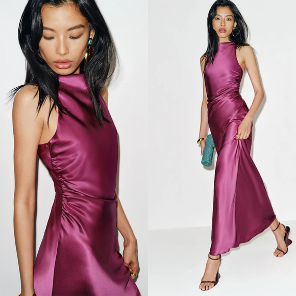 Reformation Anaiis Silk Dress Hibiscus Tea - Picture 1 of 12